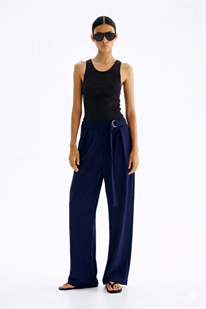 ribana Women's Relax Fit Comfortable Cut Crepe Fabric High Waist Wide Leg Bel...