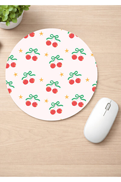 Eylül Design Kiraz Printed Round Non-Slip Mousepad Ergonomic Mouse Pad