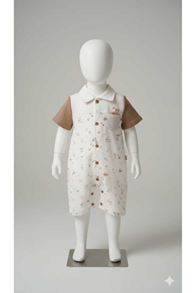 Little Baby Animal Figured Muslin Jumpsuit