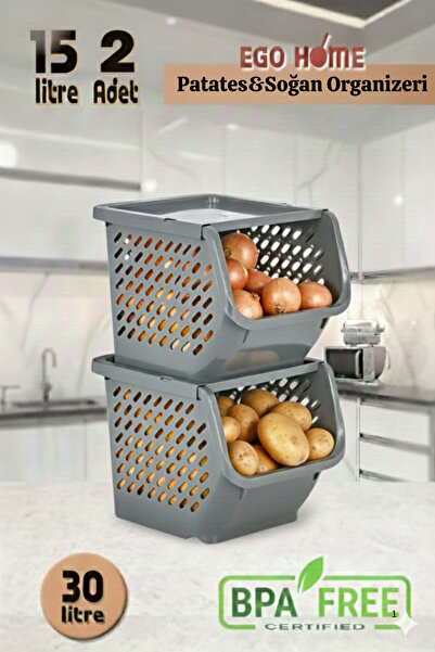 Saatistan 2 Adet Sebzelik, Patateslik ve Soğanlık, 30L, Pratik ve Şık Tasarım