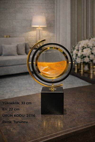 İSHTAR DEKOR Dekoratif Gold Metal Kum Saati (Hareketli Kum Tablosu) – Turuncu...