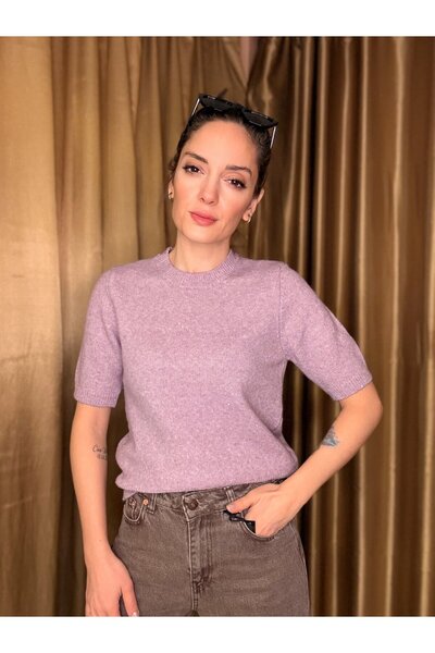 Ali Butik Lila Pullu Simli Kısa Kol Triko