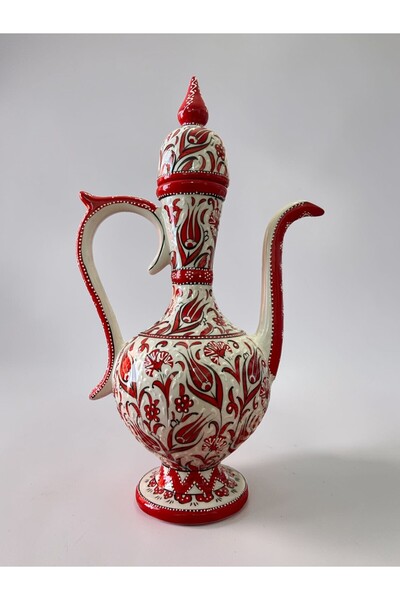 YOOS El Yapımı Özel Samur İşçiliği 55Cm Büyük Boy Kırmızı Beyaz Antik İbrik Ç...