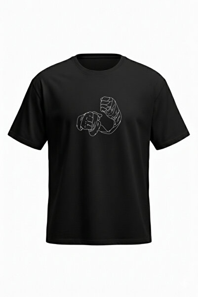 DASH WEAR Yumruk T-Shirt - Black Printed Oversized Crew Neck Short Sleeve Loo...