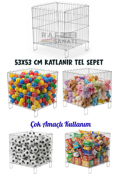 Raf Sanatı Katlanır Tel Havuz Sepeti 53x53 cm | Market ve Mağaza Promosyon Se...