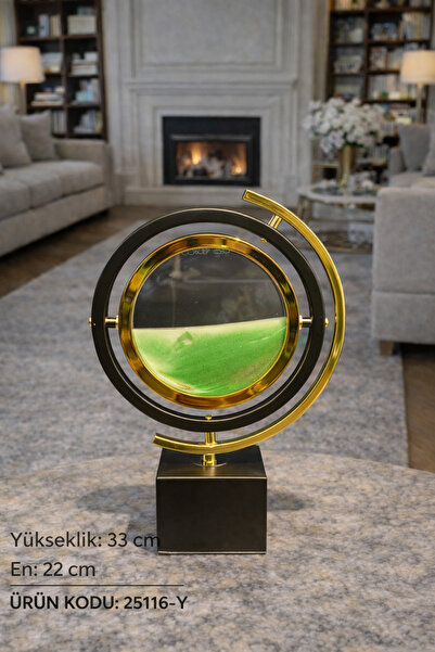 İSHTAR DEKOR Dekoratif Gold Metal Kum Saati (Hareketli Kum Tablosu) – Yeşil K...