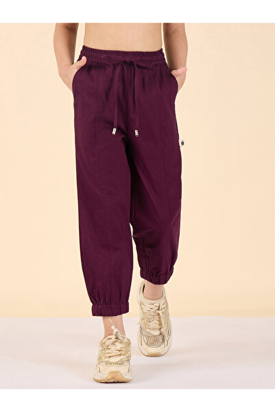 Stylo Bug By Styli Girls Maroon Cotton Joggers with Drawstring