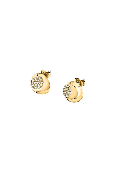 Trussardi T-Design earrings, gold stainless steel, white crystals, earring si...