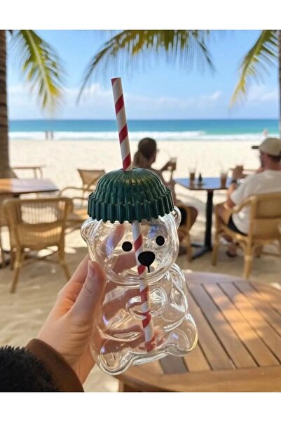 CKM silikon Teddy Bear Print Cups 500 ml Glass Barista Cold Drink Cup