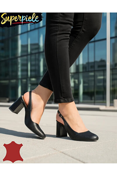 ANGEL BLUE Μαύρα Δερμάτινο Γυναικεία Παπούτσια με Χοντρό Τακούνι και Εξωτερικ...