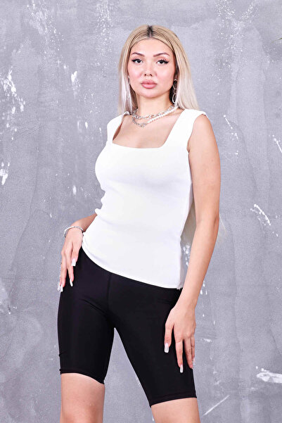 Akd örme Women's Black Collar Thick Strap T-Shirt