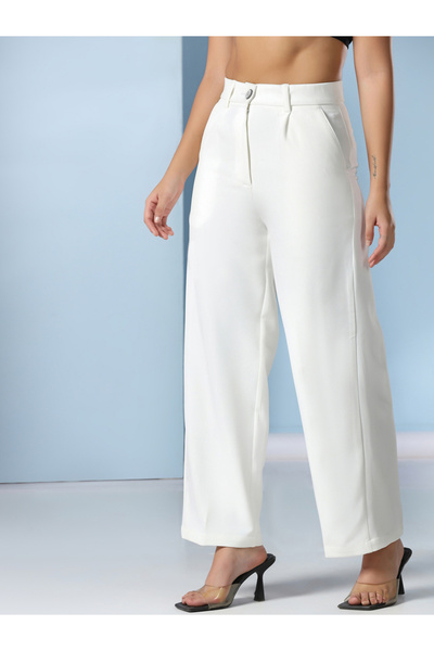 TAHVO By Styli White Wide Leg Trousers