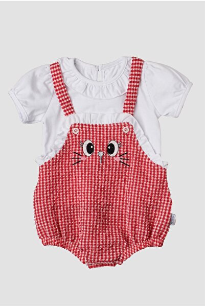 Chicsy Baby Baby Girl Gingham Salopet Jumpsuit with Cat Embroidery Baby Set S...