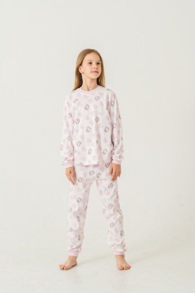 Miniworld Kız Çocuk %100 Pamuk Kalp Desenli Pijama Takımı