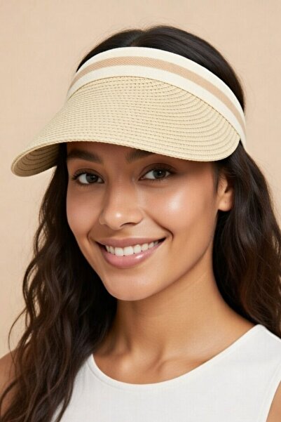 Mollycrush Vizor de damă bej din paie |   Șapcă de tenis compatibilă cu hijabul