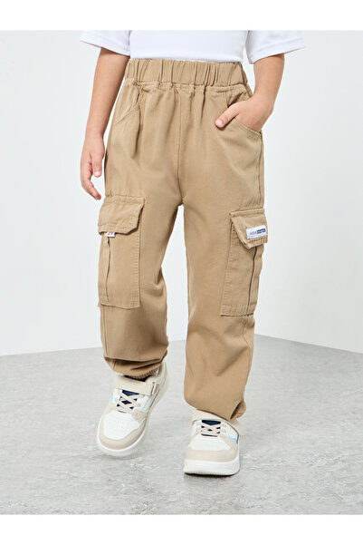 Styli Kids Beige Cotton Cargo Joggers
