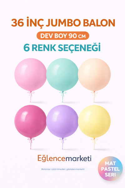 eğlencemarketi 36 inç Jumbo Balon Dev Boy 90 cm 6 renk Seçeneği Pastel Seri