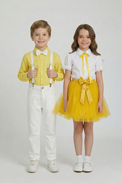 nacar çarşı 2-Piece Girls' Yellow Set of Lace Shirts Boys' Yellow Set April 2...