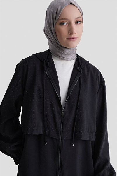 Armine Kapüşonlu Modal Karışımlı Kap Siyah