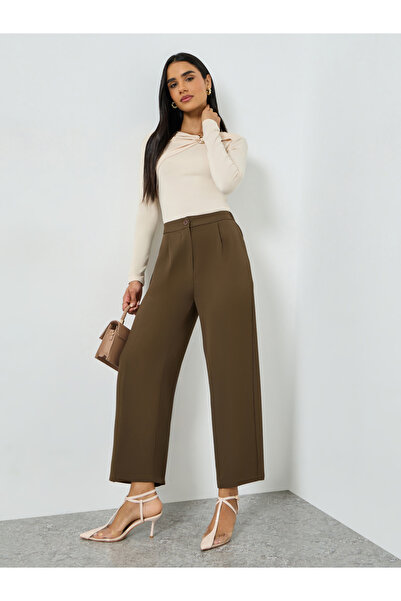 Take Two By Styli Brown High-Rise Wide Leg Trousers