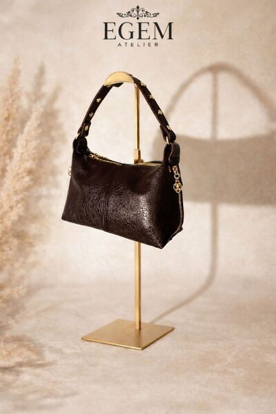 EGEM ATELİER Şik Leather Ç Bag with Gold Details