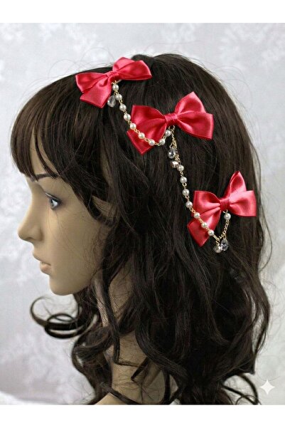 Shiklik 3-Piece Pearl Chain Bow Model Women's Hair Clip