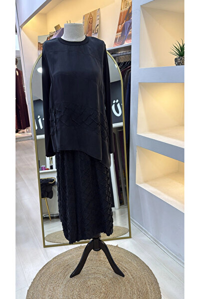 MissWhence Cupra Silk Skirt Blouse Set 39002 Black