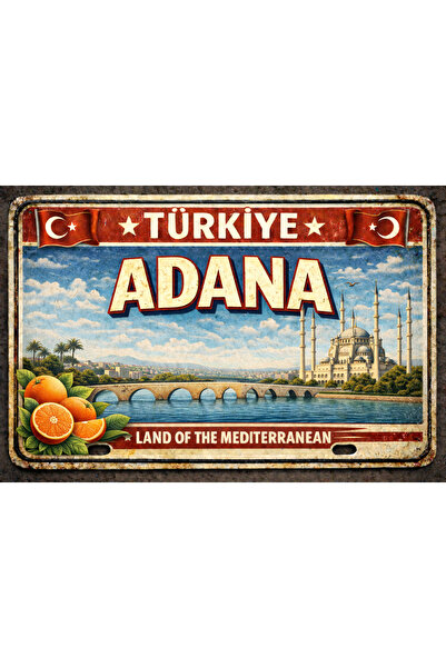 Sav Moda 01 Adana şehri temalı tablo, Mdf ahşap retro plakalık görünümlü post...