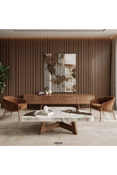 Grand CNS Group LUNA Mermer Sehpa, Ahşap Ayaklı, Özel Tasarım