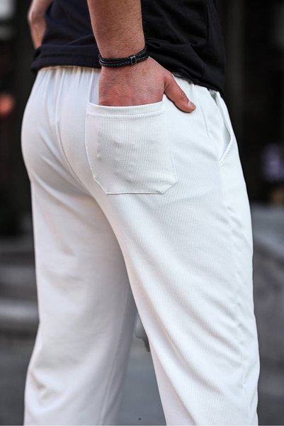 Minharir Men's Ribbed Slit Baggy Pants
