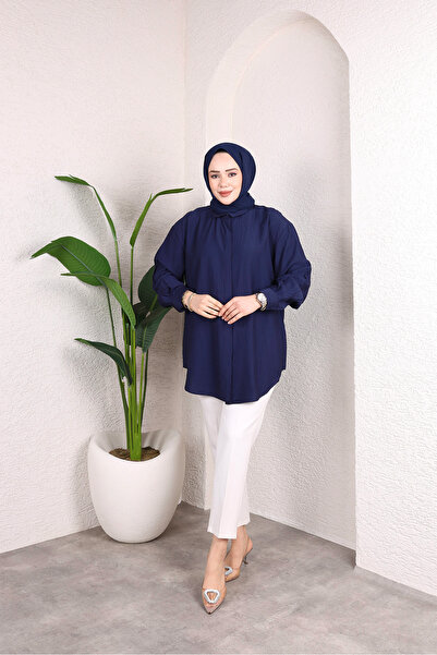 HİRA LİFE FASHİON Γυναικείο πουκάμισο τουνίκ από ύφασμα φράουλας με κουμπιά μ...