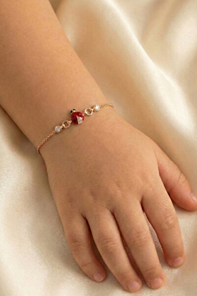 Söğütlü Silver 925 Ayar Gümüş Rose Kırmızı Mineli Uğur Böceği Figürlü Çocuk B...