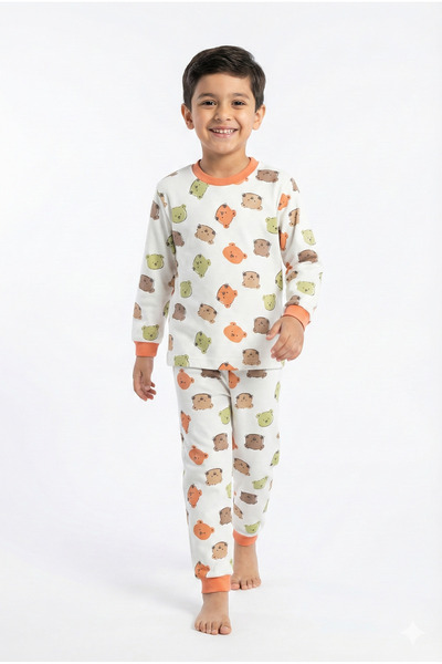 Miniworld Erkek Çocuk %100 Pamuk Ayıcık Desenli 2 İplik Örme Pijama Takımı