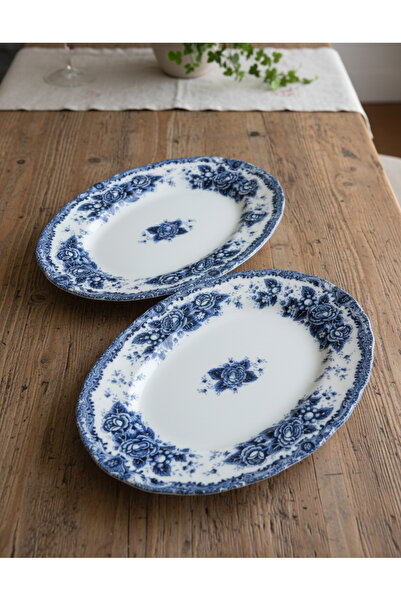 KÜTAHYA HOME Blue Romance 2-Piece 25 cm Patterned Porcelain Kayık Salad Set –...