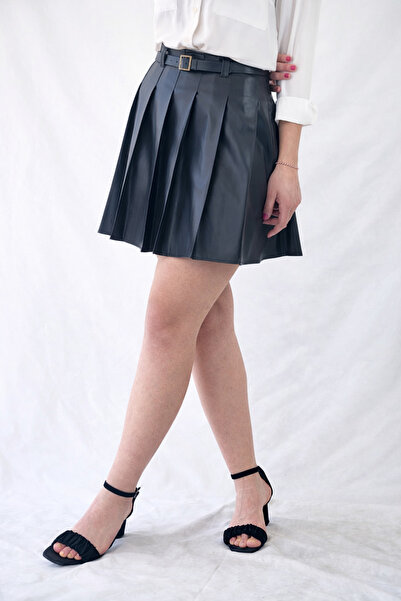 YAXİ FUSTĂ CU curea PIESE, MĂRIMEA talie înaltă NEAGRĂ, CU piele CUSĂTURI (CU...