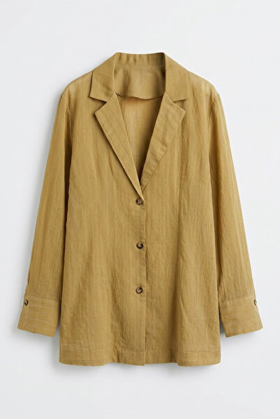 Quzu Sheer Textured Shirt Jacket Beige