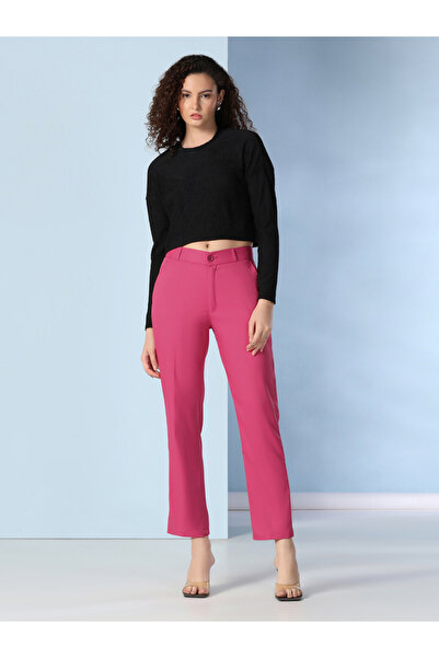 TAHVO By Styli Hot Pink Straight Fit Trousers