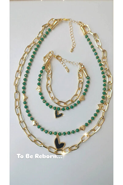 To Be Reborn JEVELRY ACCESSORY SELDA AÇIKEL Çelik Kolye Bileklik Set Haki Yeşil