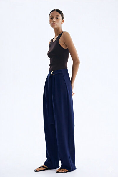 ribana Women's Relax Fit Comfortable Cut Crepe Fabric High Waist Wide Leg Belted Stretchy Pants 4715