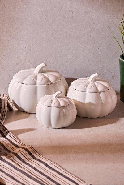PerottiHome Pumpkin Porcelain 3-Piece Storage Container Decorative Pumpkin Sh...