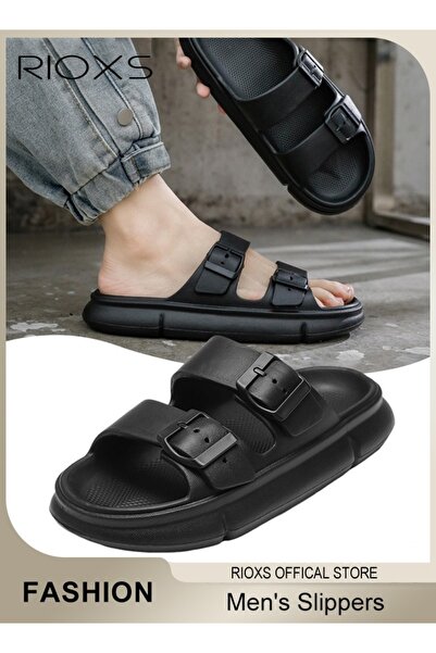 RIOXS Men's Flat Slippers, Anti-Slip Shower Slippers, Soft Sole Sandal Slippe...