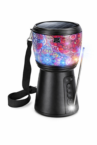 Otto Portable Speaker with Solar Charging, FM Radio, LED Flashlight and Recha...