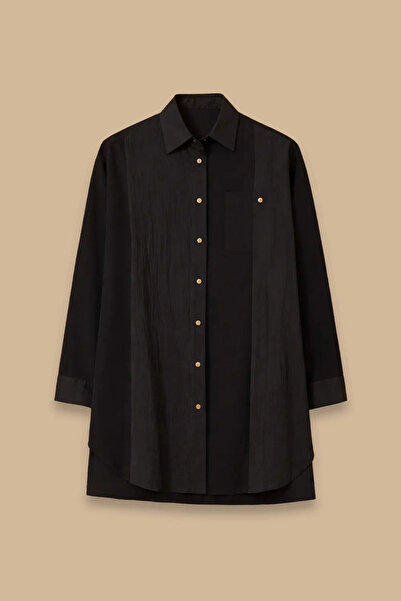 SEÇİL Kadın Çift Kumaşlı Düğmeli Tunik - Siyah