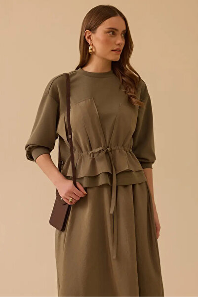 SEÇİL Hanorac de damă cu șireturi, din țesătură dublă - Kaki