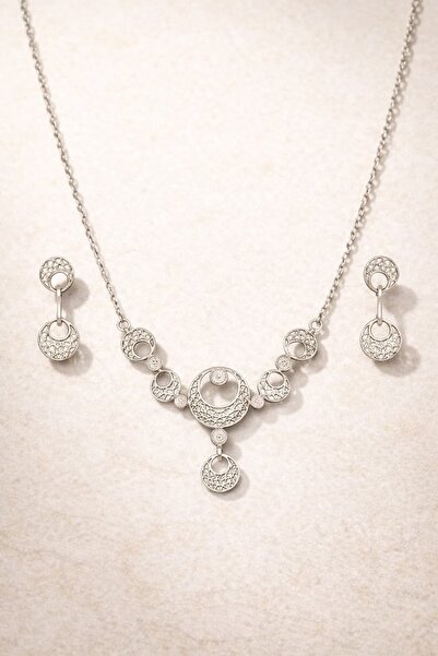 Shoporatr FGN Atölye 925 Ayar Gümüş Telkari İşlemeli El İşi Kolye ve Küpe Tak...