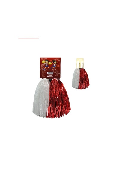 İrem Parti Dükkanı Gösteri Ponponu Parlak Kırmızı Beyaz Ponpon 1 Çift