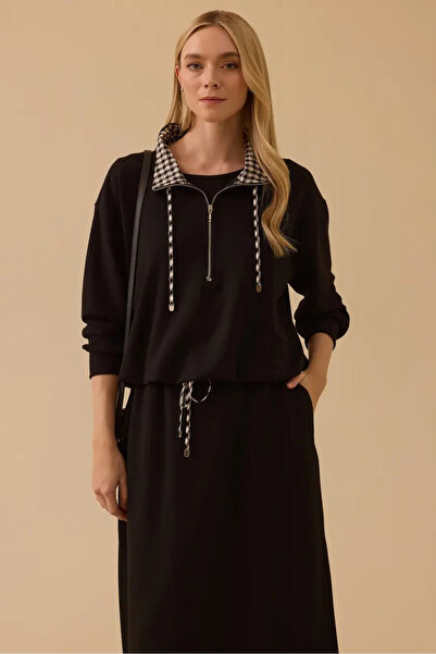 SEÇİL Жіночий світшот з напівзастібкою та деталізованим візерунком - чорний