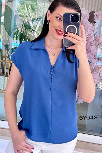 İnce Topuk Collared Buttoned Aerobin Blouse 6Y048