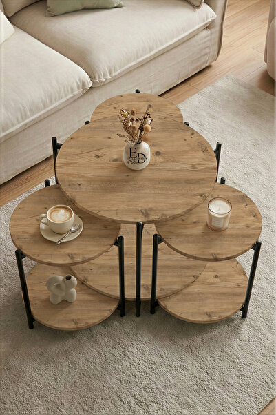 ED Efelez Design Zigon ve Orta Sehpa 4'lü Takım , Metal Ayaklı , Daisy 3+1 Se...