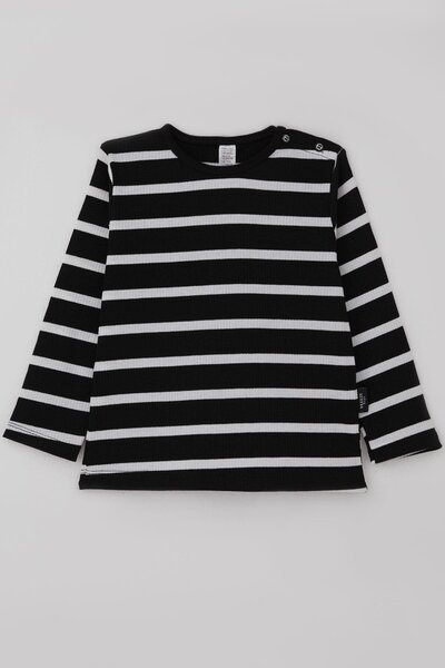 Breeze تي شيرت للأطفال الأولاد بأكمام طويلة مخطط من 9 أشهر إلى 3 سنوات، أسود